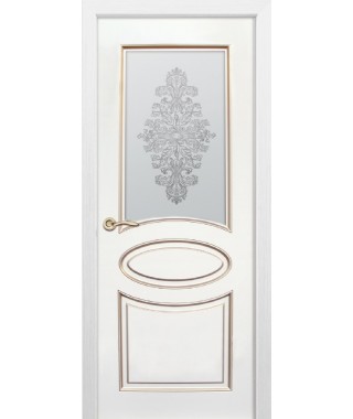 Дверь с ПВХ покрытием Эмма 180 ДО (Софт Белый/Патина Шампань, Наливной витраж)