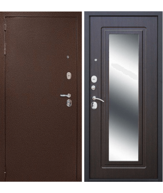 Входная дверь «Рубикон Зеркало» Антик медный/Венге